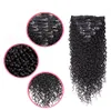 Clip In Human Hair Extensions Full Head 7 Pieces Set Long Curly Wave 100g 14 '' - 22 '' Natur Black Silky för svarta kvinnor