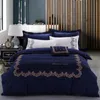 エレガントな青い寝具セット快適なセット100％コットン生地布団ケース枕カバーフラットベッドシート4ピース寝具用品送料無料