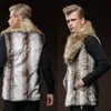 Groothandel - luxe mannen faux bont mouwloze vest engeland stijl mannelijke winter warme jas bont kraag cardigan jas jongen lange vest gilet dec6