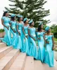 Robes de demoiselle d'honneur sud-africaines, grande taille, bijou turquoise, épaules dénudées, robe de demoiselle d'honneur, robe d'invité de mariage arabe en satin