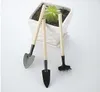 1 set = 3 st Mini Garden Plant Verktyg Små Skovel Rake Spade Trähandtag Metal Head Potted Tools Kids Beach Toy Setl