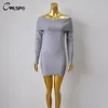 Wholesale-2016 Autumn Popular Sweater dress Women Solid Pullover Slash Neck Off Shoulder Sexy Fashion Women Kintting pull femme QL2653