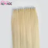 Natuurlijke Kleur Tape In Human Hair Extensions Indian Braziliaanse Virgin Remy PU Huid Inslag Haarverlenging Blonde 100g Dubbele kanten Lijm