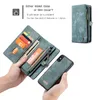 Caseme Magnetic Leather Wallet Fodral Split Zipper Bag Multi Slot Case för iPhone 12 11 Pro XS Max XR 8 7 6 Plus Samsung S21 S20 Ultra Not20