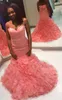 2k18 Sweetheart Lace Up Prom Dresses Organza Ruffles Mermaid Sexy Evening Gowns South African Long Cocktail Formell Party Klänning för Kvinnor