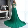 Robe de Soiree Bateau Cap Sleeve Appliqued Custom Backless Chiffon Long Evening Gowns Vestido de Festa Turquoise Prom Dress 2021