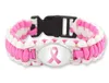 Partihandel 200PCS / Parti 7 stilar Rosa Bröstcancer Fighter Hope Ribbon Awareness Paracord Armband Blå Gul Svart Utomhus Camping