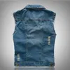 Atacado- 2016 New Men's Jean Jean Vest Light Color Color Waistcoat Homens Slim Fit Mangas Sem Mangas Moda Nova Marca Jeans Coletes Z2311