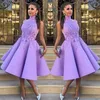 Celebrity High Neck Prom Dresses 2017 Short A-Line Tea-Length Fashion Party Dress With Applique Teen Girl Evening Gowns Cocktail Dresses