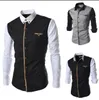 Vente en gros - Mens patchwork casual chemise à manches longues en coton robe slim mode hommes chemise taille M-XXXL