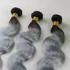 Silver Grå Hår Buntar Body Wave Virgin Brasilianska Hårväv Förlängningar Grå Mänskligt Hårvävning Wefts