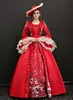 Personalizado 2017 Vermelho e Azul Quadrado Pescoço Longo Alargamento Da Luva vestidos de guerra civil Laço Branco Marie Antoinette Tema roupas Para As Mulheres