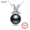 YHAMNI véritable Original 925 collier en argent Sterling naturel eau douce noir perle pendentif collier bijoux de mariage pour les femmes NG07