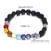 Atacado Pulseiras de Contas de Pedra de Lava Preta Natural Para Mulheres 7 Reiki Chakras Frisadas Yoga Pulseira de Equilíbrio com Charme de Mão Jóias Feitas à Mão