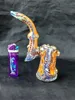 1 Stück Sherlock Heady Bubbler Pfeifen zum Rauchen von Kräutern, bunte Ölbunerpfeifen, gebogener Hals, Tabakpfeifen aus Glas