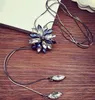 Collana con pendente in nappa con fiore di cristallo coreano per donna, petali lunghi e solidi, catena di maglione blu bianco, gioielli di moda