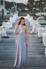 Boho vlechten chiffon bruidsmeisje jurk licht grijs bruids feest formele maxi bohemian backless geplooide country bruidsmeisje jurken