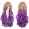 Women Cosplay Loose Wave Big Curly Long Hair Girls Fashion Wig Golden+Purple