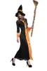 Kobiety Czarownica Pomarańczowa Długa Dress Dyni Kostium Sexy Halloween Party Cosplay Dress Enchanter Magic Sukienka Z Kapeluszem