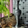 Europäische große Retro-gravierte Tischvasen aus Metall, Vasendekoration, dekorative Vase für Blumen