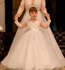 Long Sleeves 2018 Arabic Flower Girl Dresses Sheer Neck Lace Pearls Backless Child Wedding Dresses Vintage Little Girl Pageant Dresses FG11