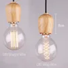 Modern Oak Wood Pendant Lights Vintage Cord Pendant Lamp Hanging Light Fixture Black Wire Edison E27 Bulb Suspension luminaire267Z