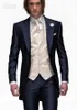 Morning Style Navy Blue One Button Groom Tuxedos Best Man Peak Lapel Groomsmen Men Wedding Suits Bridegroom (Jacket+Pants+Tie+Vest) H869