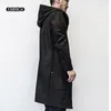 Toptan-Erkekler Bahar Sonbahar Gevşek Kapşonlu Trençkot Erkek Moda Bir Düğme Uzun Siyah Rüzgar Çeker Ceket Erkek Hendek Dış Giyim