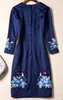 Vintage Phoenix Embroidery Women Sheath Dress Round Neck 3/4 Sleeve Dresses 114A6121