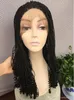 Fashion Short Kinky Twist Flätad Lace Front Wigs Gluvlös naturlig svart peruk med lockiga tips för afroamerikaner