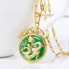 (167p) m.g.fam chinês antigo mascote dragão pingente colar 24k banhado a ouro verde malaio jade com cadeia de 45cm
