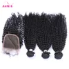 Peruvian kinky Curly Virgin Human Hair Weaves With Closure 5pcs Lot Lace Closes och 4 buntar Obehandlat Peruansk Kinky Curly Virgin Hair