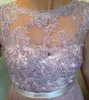 2017 Popularne sukienki Druhna z Sheer Neck Aplikacje Perły Szyfonowa Skóra Różowa Plus Size Party Dress Maid of Honor
