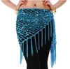 12 Colors Belly Dance Practice Clothes Accessories Stretchy Long Tassel Triangle Belt Hand Crochet Belly Dance Hip Scarf Sequin