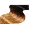 Ombre hårbuntar med stängning peruanska blonda buntar peruanska jungfruliga hårkroppsvågblonda spetsavslutningar med buntar