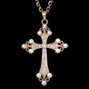 Collana con pendente a croce in argento grande con strass di cristallo a catena lunga per gioielli di moda hip hop da donna
