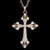 Pendentif Colliers Gros-Grand Argent Croix Collier Cristal Strass Longue Chaîne Pour Femmes Hip Hop Bijoux De Mode Nke-h771