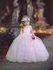 Wspaniały Nowy Projekt Różowy Kwiat Girl Sukienki Księżniczka Czapki Rękawy Ruched Z Ręcznie Made Flowers Little Girls Party Gowns 2022