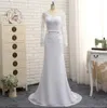 Elegante witte applique zeemeermin jurken avondkleding V-hals Hollow Back lange mouwen Sweep Train Prom-jassen