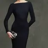スリムフィットブラックスパンデックスフォーマルイブニングドレス長袖セクシーなバックレスネックスモールフィッシュテイルブランド新しいカスタマイズ