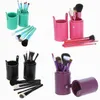 12 stks Groothandel Nake Eyes Makeup Brush Set met PU Cup Cosmetische Blush / Eyes / Face Brush Set DHL Gratis verzending