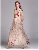 2019 Women's O Neck 3/4 Sleeves Floral Embroidery Layered Elegant Party Prom Long Runway Dresses