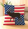 Eco-Friendly American flags Stars and Stripe Deer Flag Printed Polyester Linen Printed Pillowcase Pillow Cover 45*45CM 6 Color