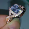 Grossistförsäljning Lyxsmycken 925 Sterling Silver Rose Guld Pläterad Prinsessan Vit Topaz CZ Diamant Bröllopsförlovning Kvinnor Band Ring Storlek 5-11