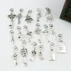 Hot ! 102pcs Antique Silver mixed Heart Crown Lock / Key Dangle Beads And Lobster Clasp DIY Jewelry 17 style