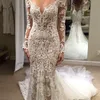 2019 Abiti da sposa a sirena Berta con maniche lunghe Abiti da sposa con illusione di pizzo con collo trasparente Abiti da sposa vintage su misura sexy