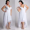 Superbes robes de mariée grande taille haute basse robes de mariée de plage d'été avec surplis col en V dentelle appliques perles sur mesure mariage de pays