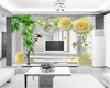 Custom elke maat Water Rose Bamboo Forest Flying Bird Fashion Woonkamer TV-muurschildering