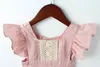 Retail Ins 2017 Summer New Girl Dress Pink Lace Flare Sleeve Cotton Princess Mini Dress Children Clothing 16Y EG003273I5890246