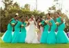 Nigerianische Brautjungfernkleider Plus Size Südafrika-Stil Meerjungfrau Trauzeugin Kleider für Hochzeit Schulterfrei Türkis Tüll Part6745884